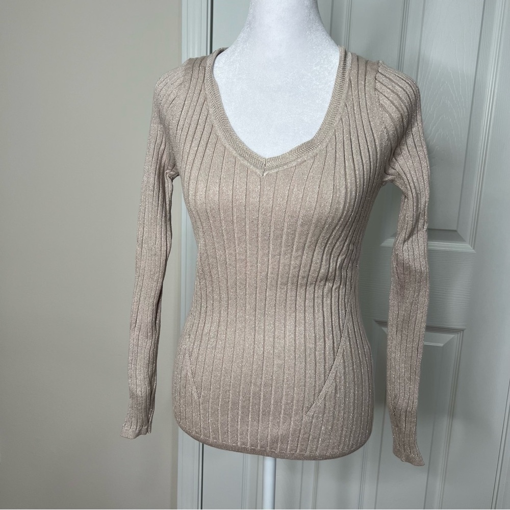 ! White House Black Market Blush Pink with Silver Metallic Thread Sweater